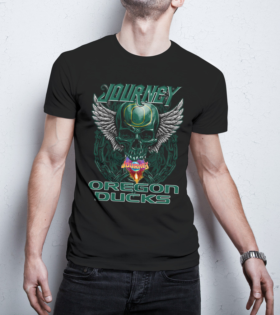 Journey Oregon Ducks Skull With Wings And Chains T-Shirt
