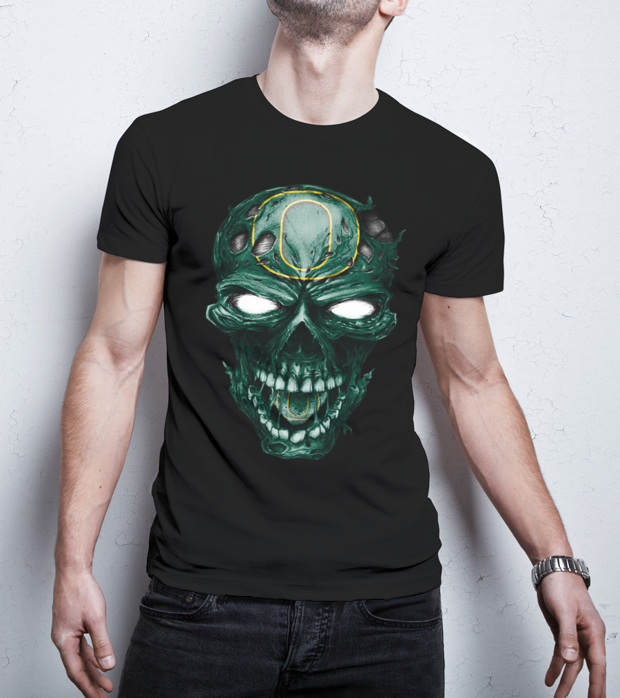 Skull Oregon Ducks Green Zombie Head With Neon O T-Shirt