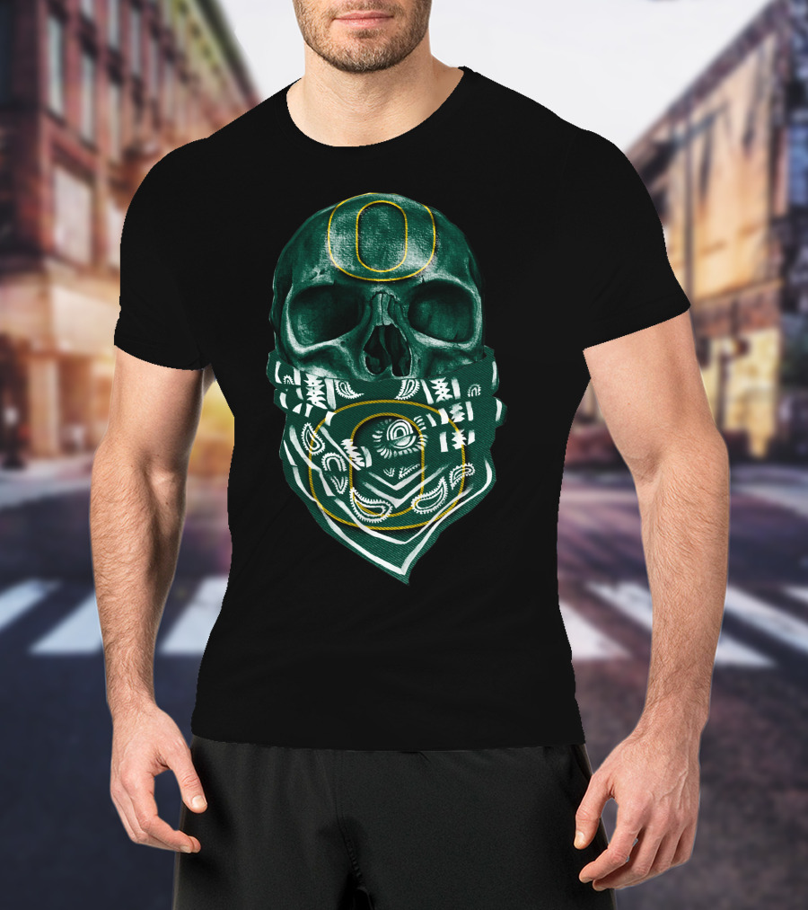 Skull With Oregon Ducks O Logo Bandana T-Shirt