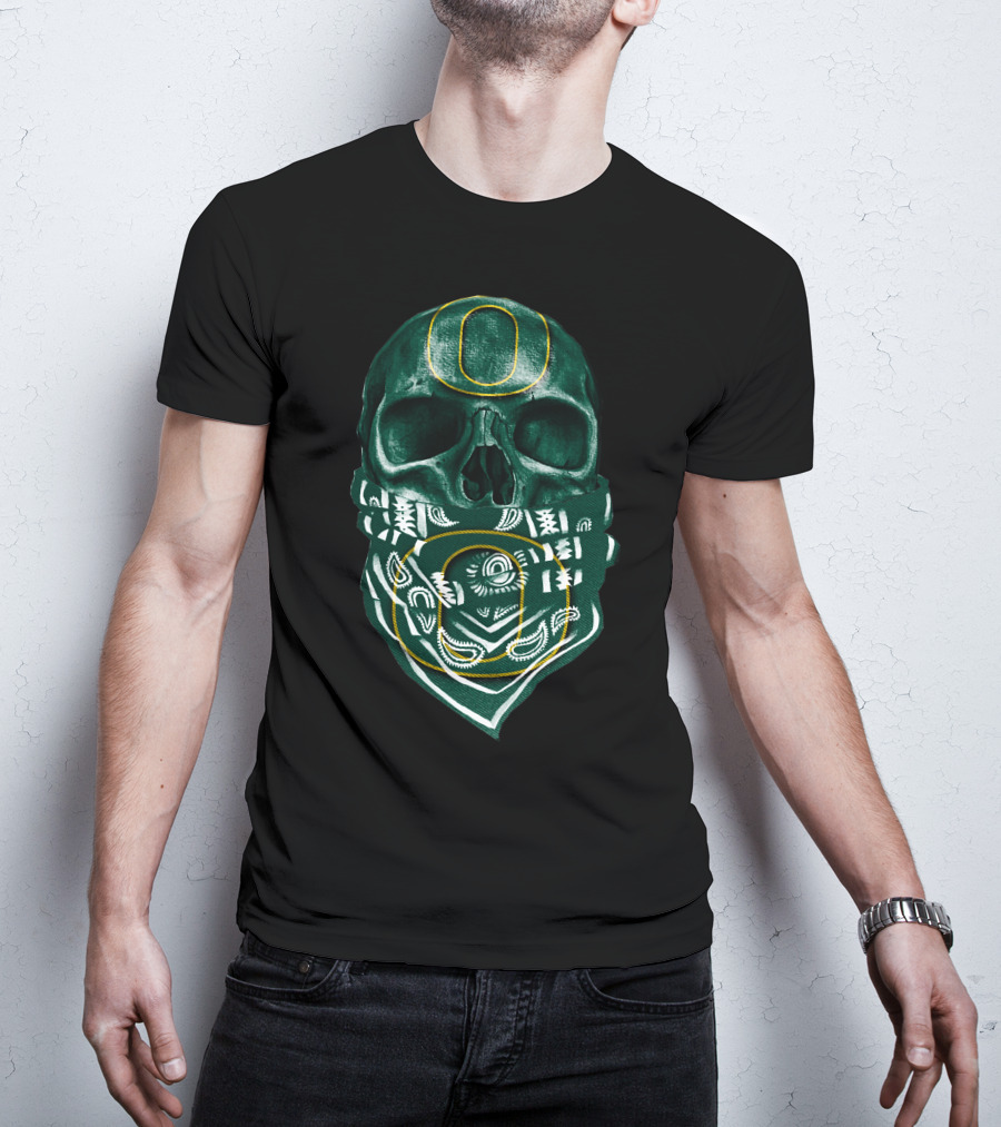 Skull With Oregon Ducks O Logo Bandana T-Shirt