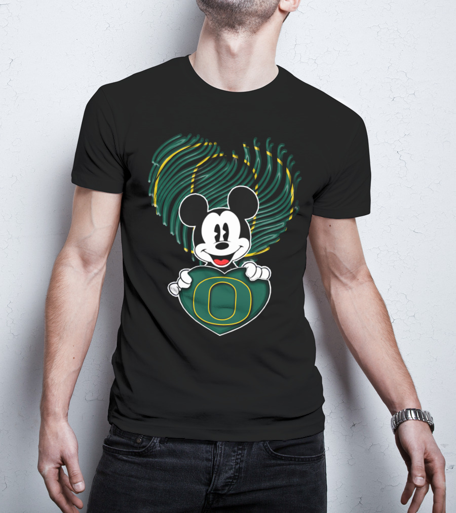 Mick Oregon Ducks Fingerprint Heart T-Shirt
