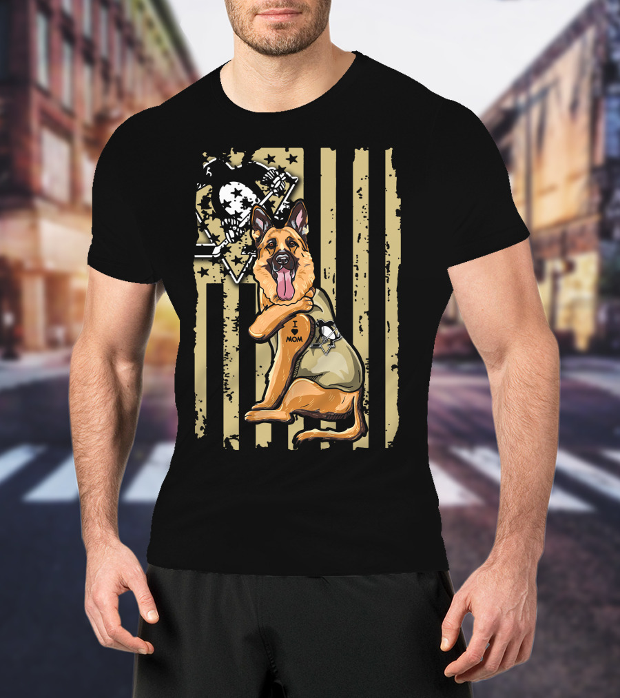 German Shepherd I Love Mom Pittsburgh Penguins Flag T-Shirt