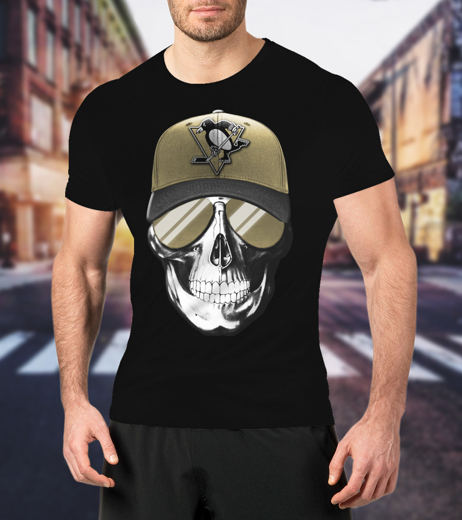 Pittsburgh Penguins Skull Hat Hockey Fan T-Shirt