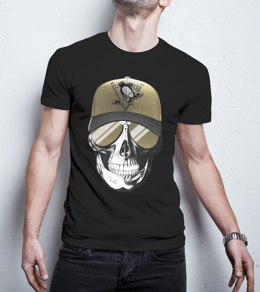 Pittsburgh Penguins Skull Hat Hockey Fan T-Shirt