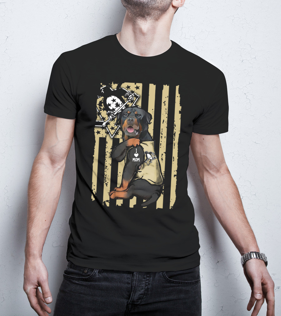 Rottweiler Loves Pittsburgh Penguins Hockey Mom T-Shirt