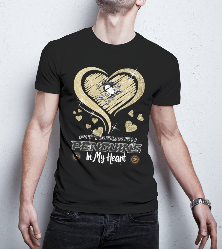 Pittsburgh Penguins Heart Logo Glitter In My Heart T-Shirt