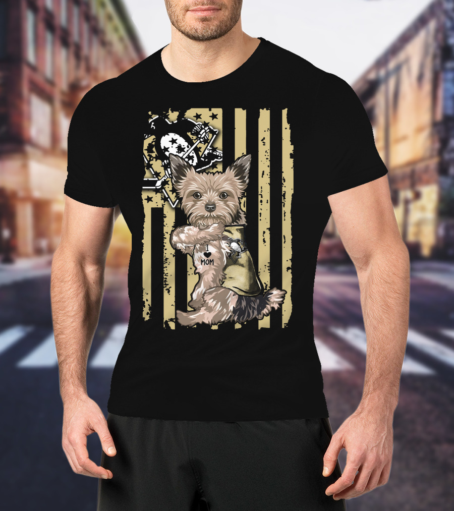 Yorkshire Terrier I Love Mom Pittsburgh Penguins Usa Stripes T-Shirt