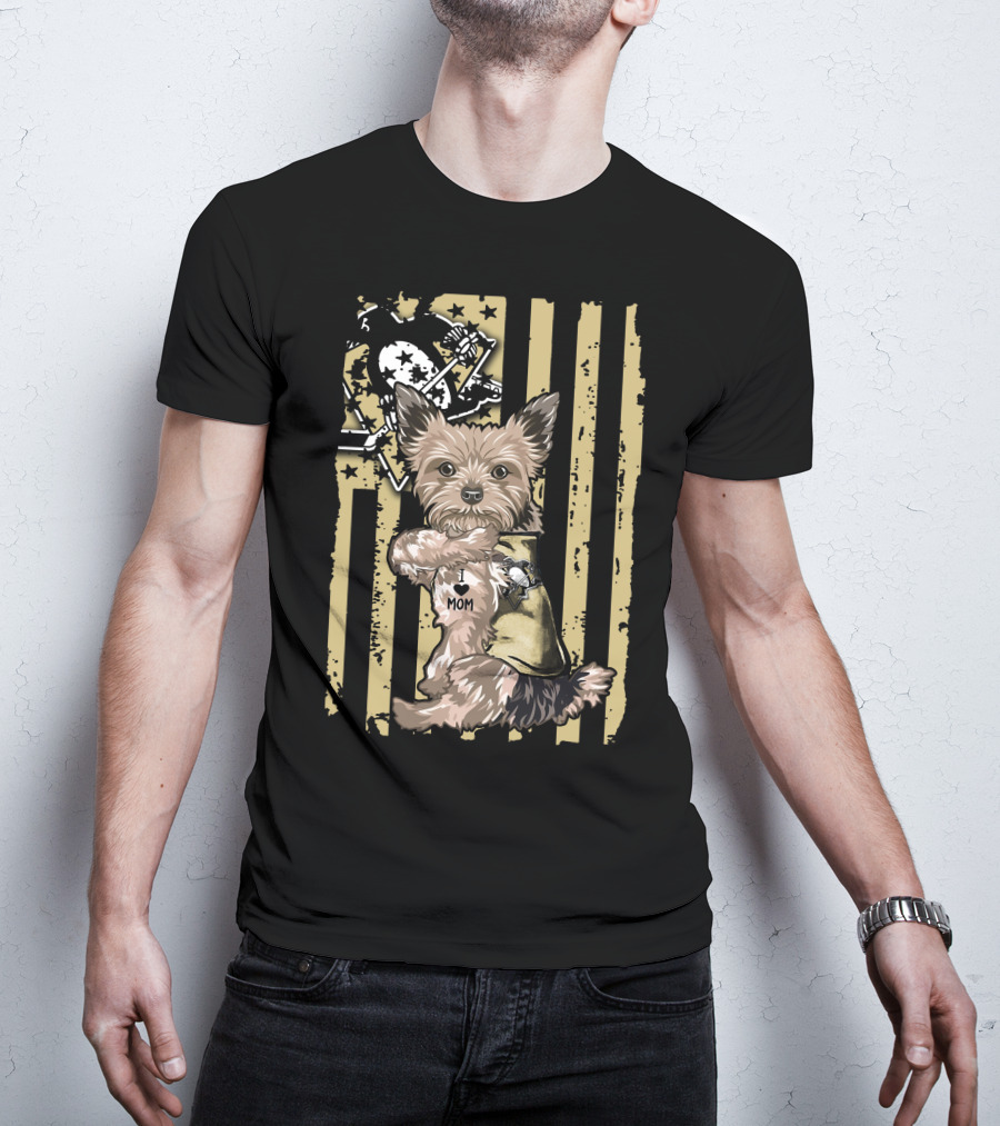 Yorkshire Terrier I Love Mom Pittsburgh Penguins Usa Stripes T-Shirt