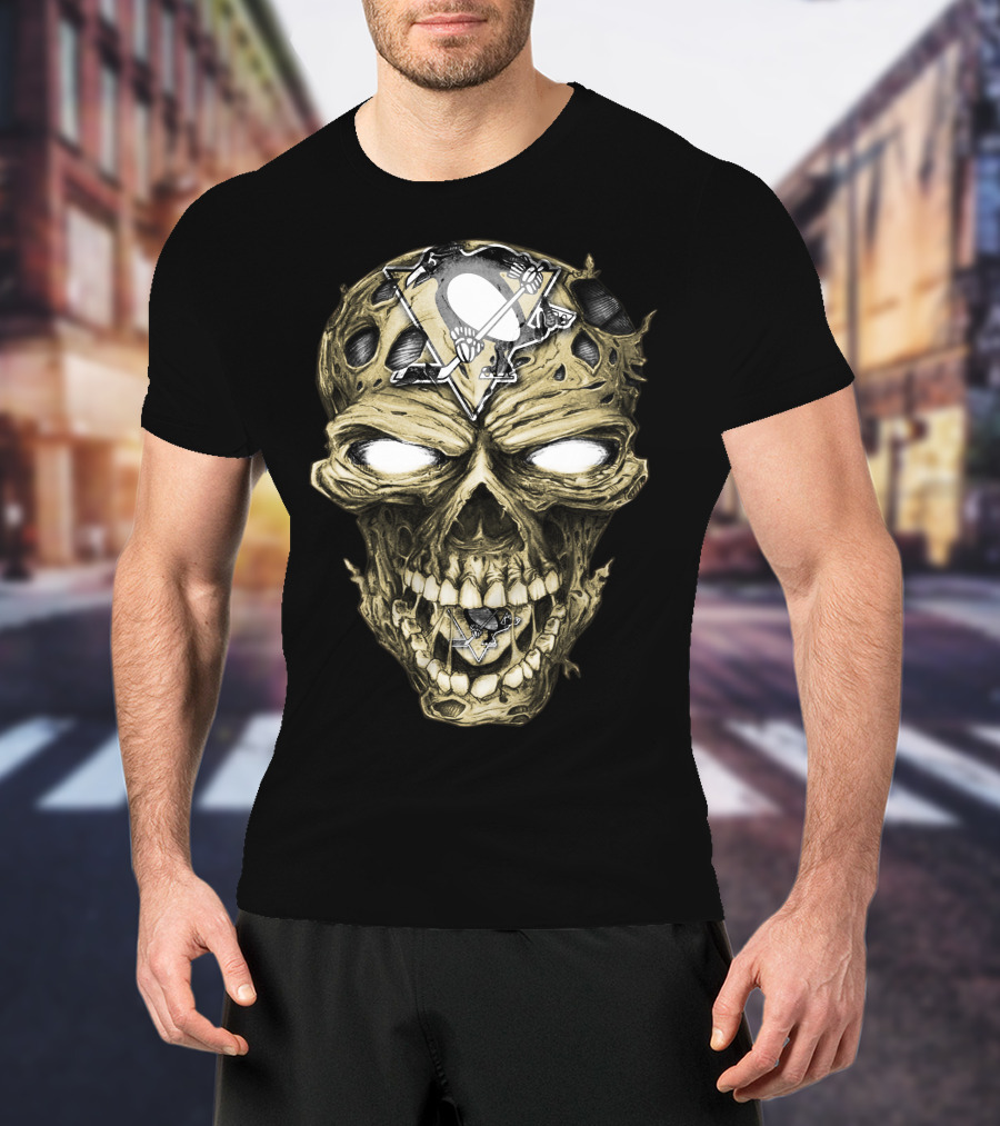 Pittsburgh Penguins Skull With Team T-Shirt