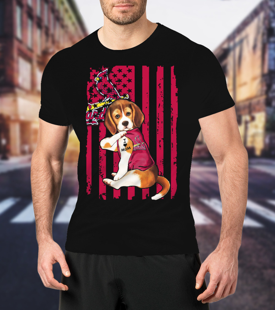 Beagle I Love Mom St. Louis Cardinals Red Stripes T-Shirt
