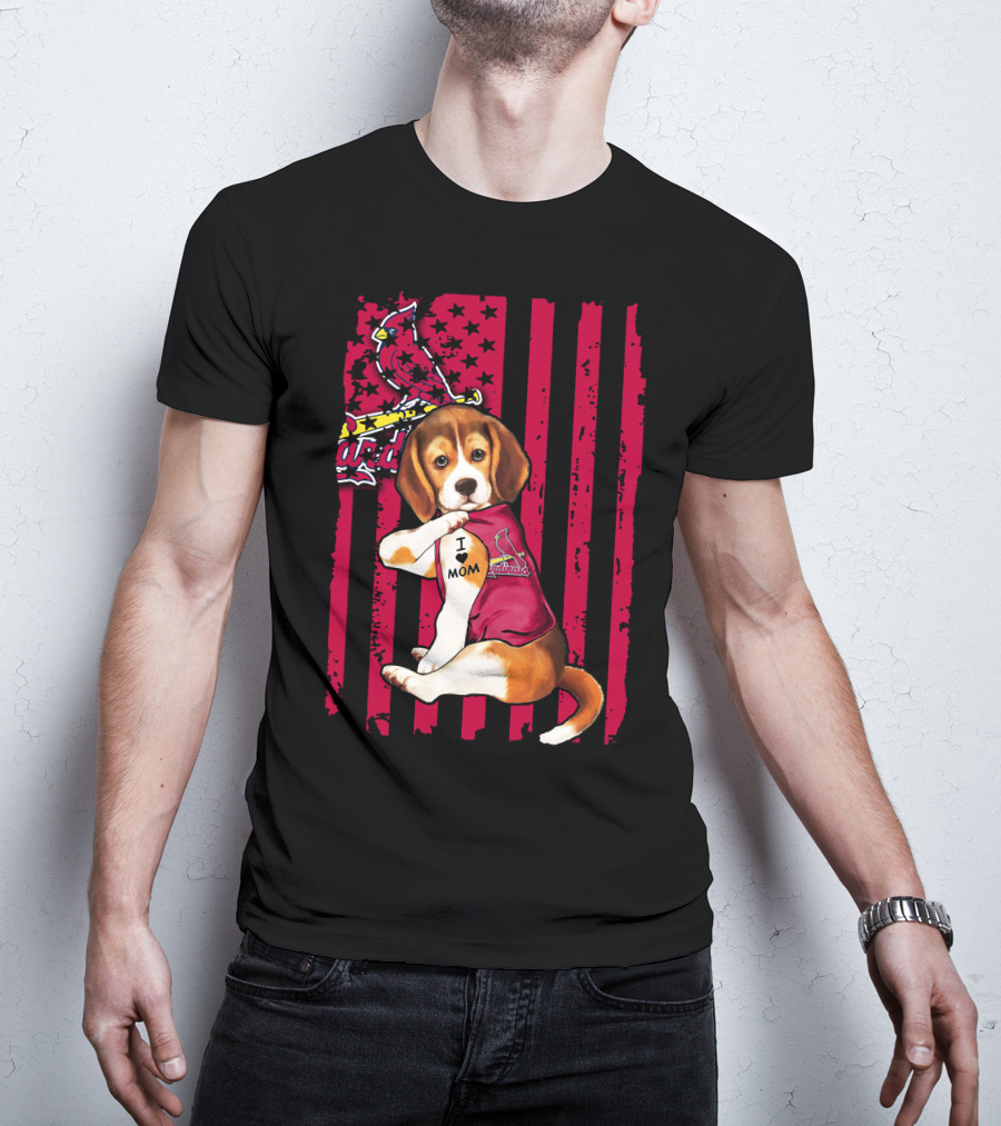 Beagle I Love Mom St. Louis Cardinals Red Stripes T-Shirt