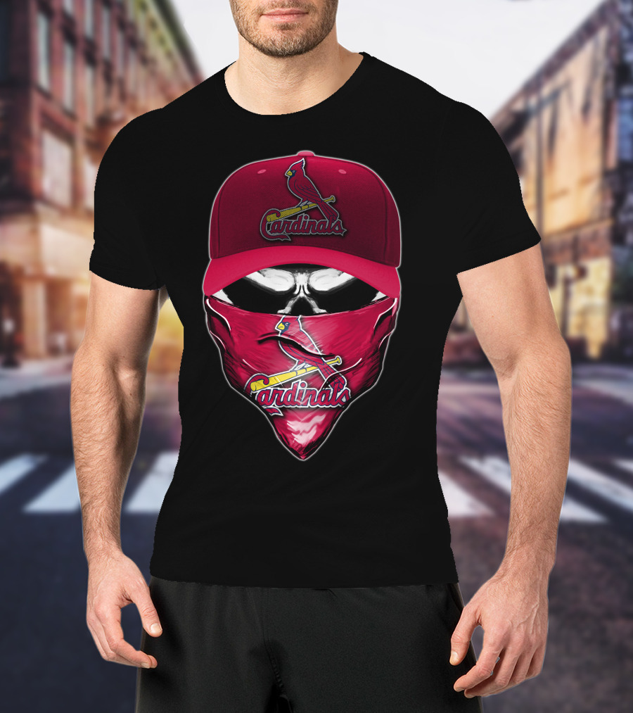 Skull With St. Louis Cardinals Cap And Bandana T-Shirt