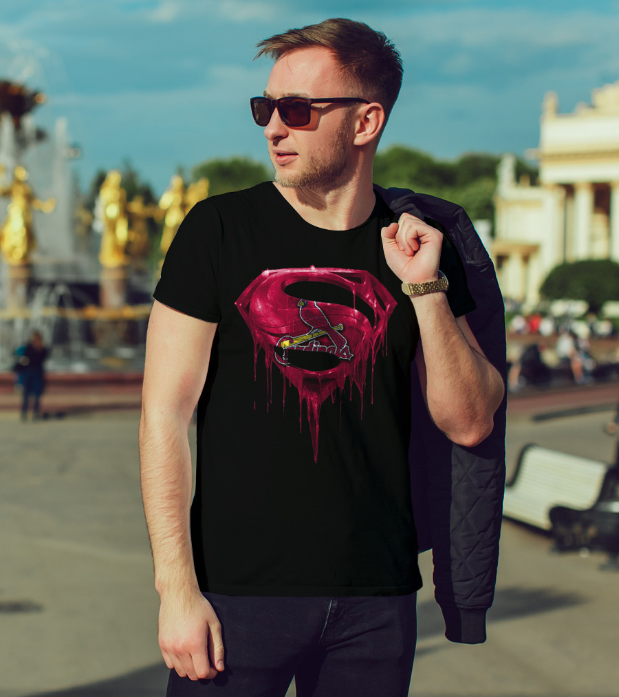 Superman Logo St. Louis Cardinals Fusion Dripping Effect T-Shirt