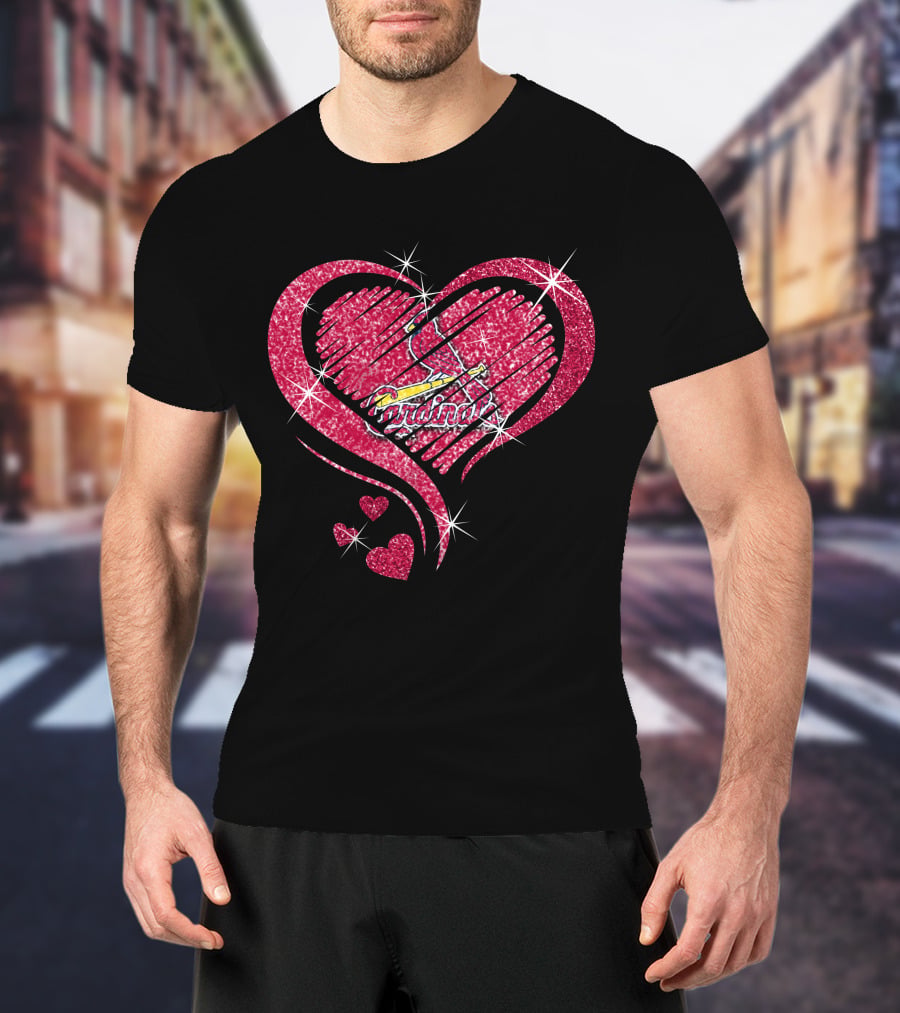 St. Louis Cardinals Heart Glitter Diamond Logo Sparkle T-Shirt