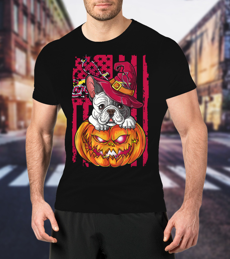 Hlw Bulldog Pumpkin Witch Hat St. Louis Cardinals Halloween T-Shirt