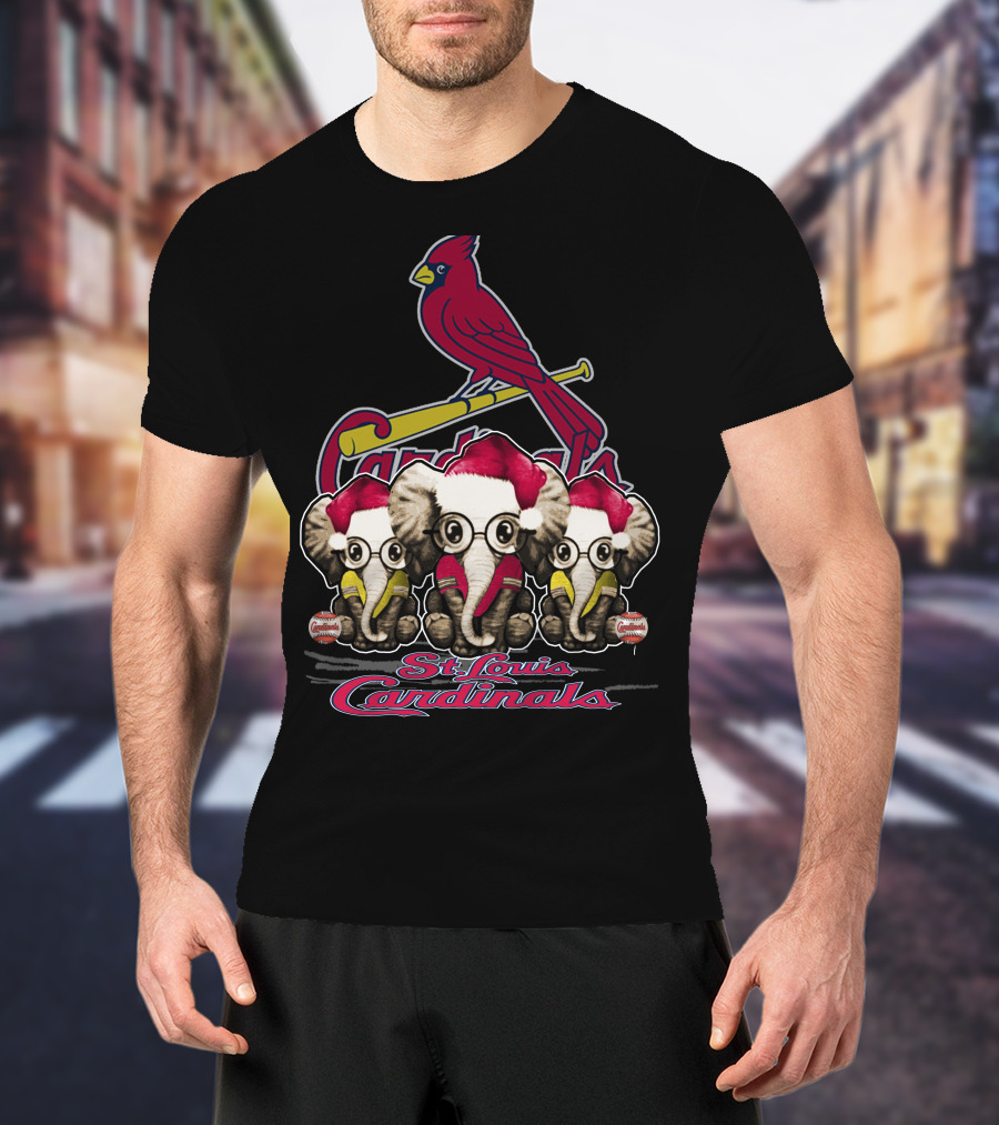Elephants Santa Hats St. Louis Cardinals Christmas T-Shirt