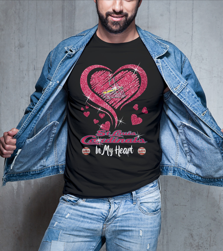 St. Louis Cardinals In My Heart Glitter Heart T-Shirt