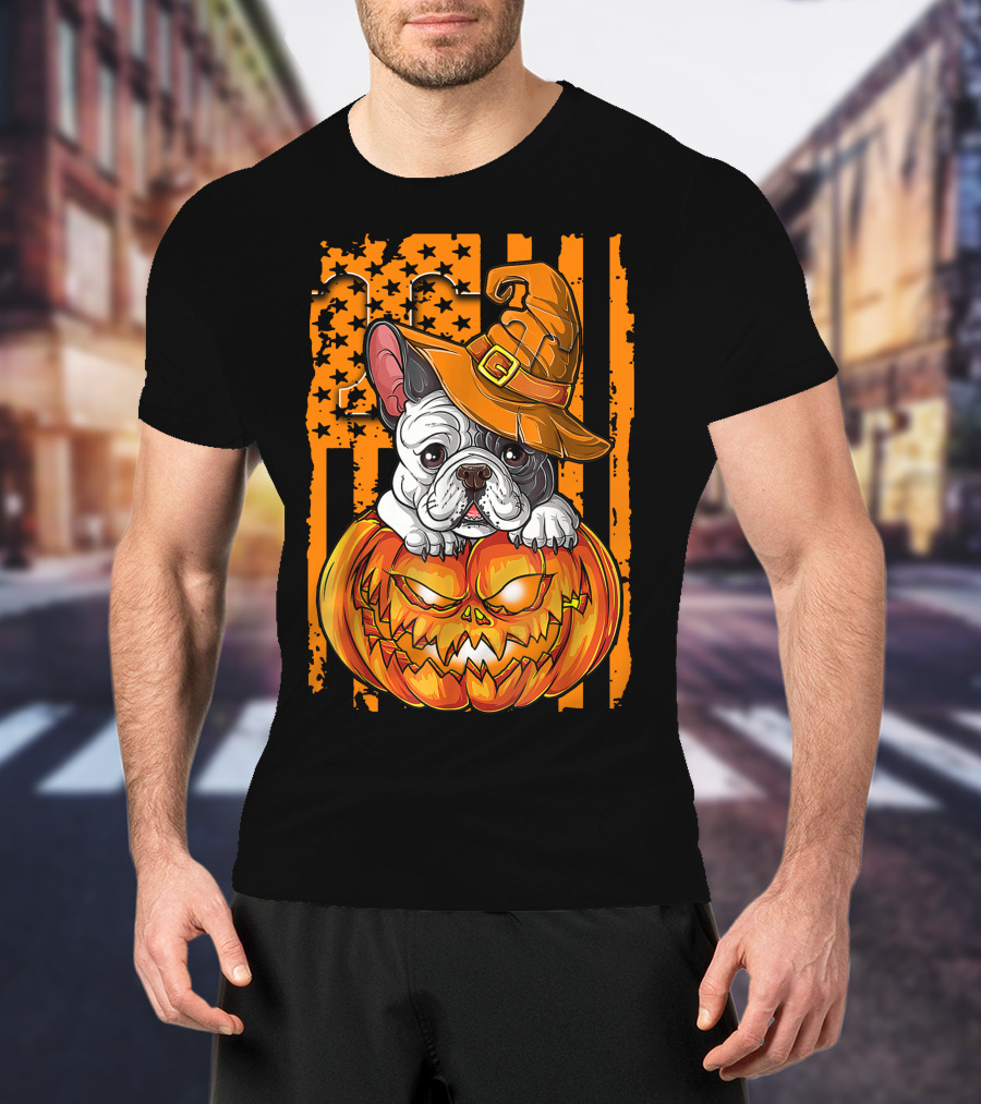Bulldog Witch Hat Pumpkin Halloween Tennessee Volunteers T-Shirt