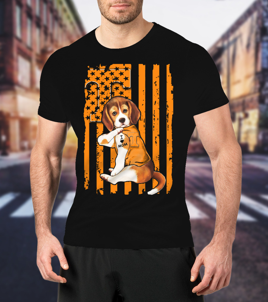 Beagle Tennessee Volunteers I Love Mom Stripes Orange Black T-Shirt