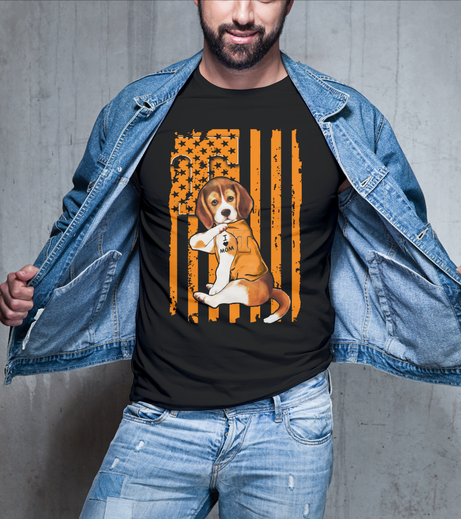 Beagle Tennessee Volunteers I Love Mom Stripes Orange Black T-Shirt