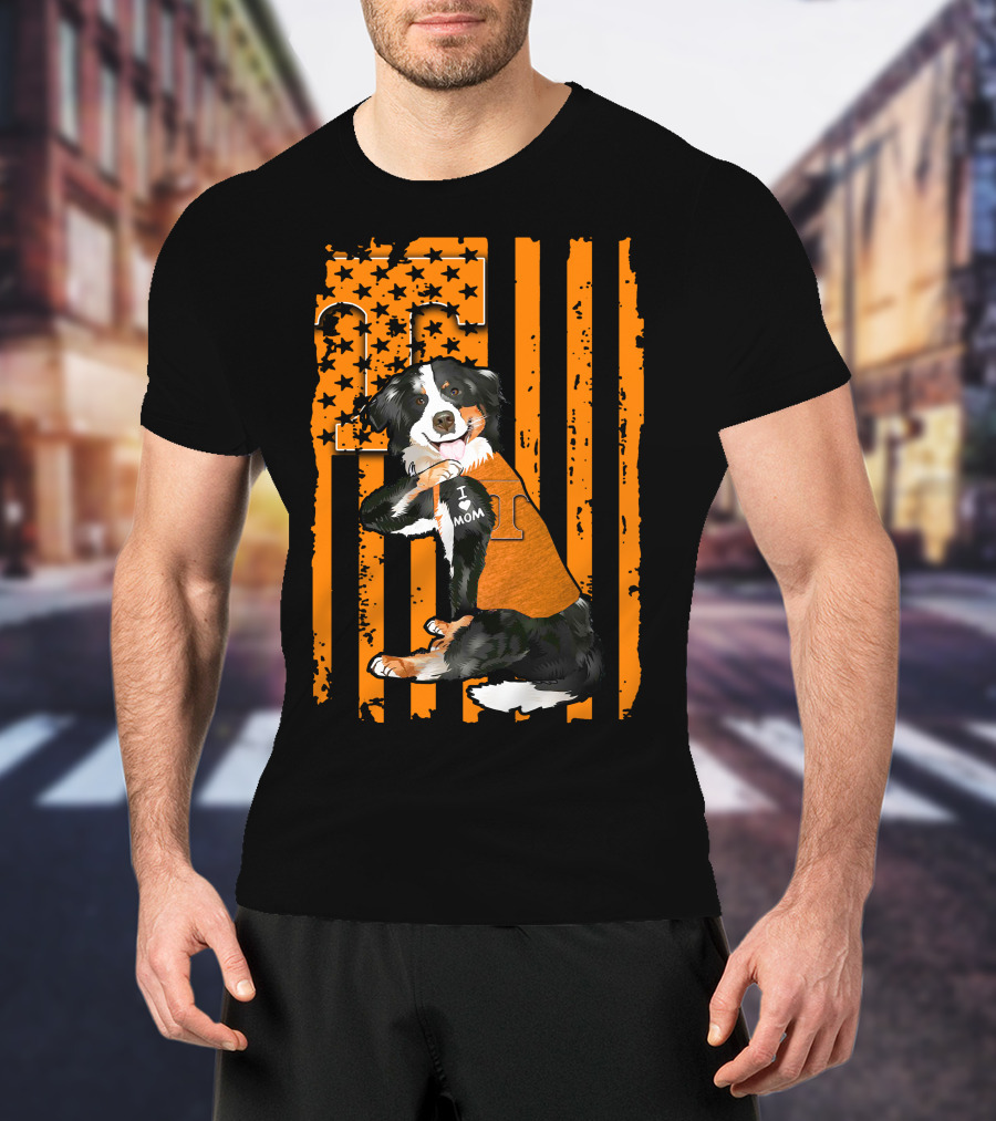 Border Collie Tennessee Volunteers I Love Mom American Flag T-Shirt