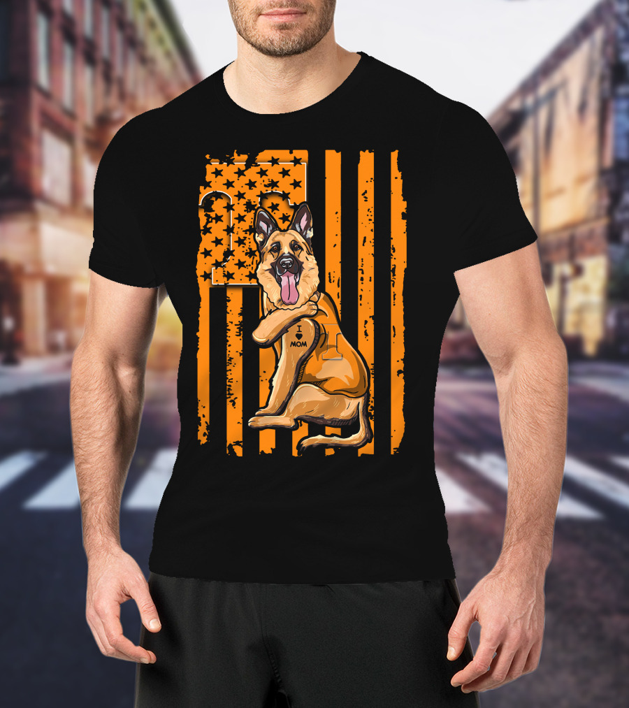 German Shepherd I Love Mom Tennessee Volunteers Stars Stripes T-Shirt