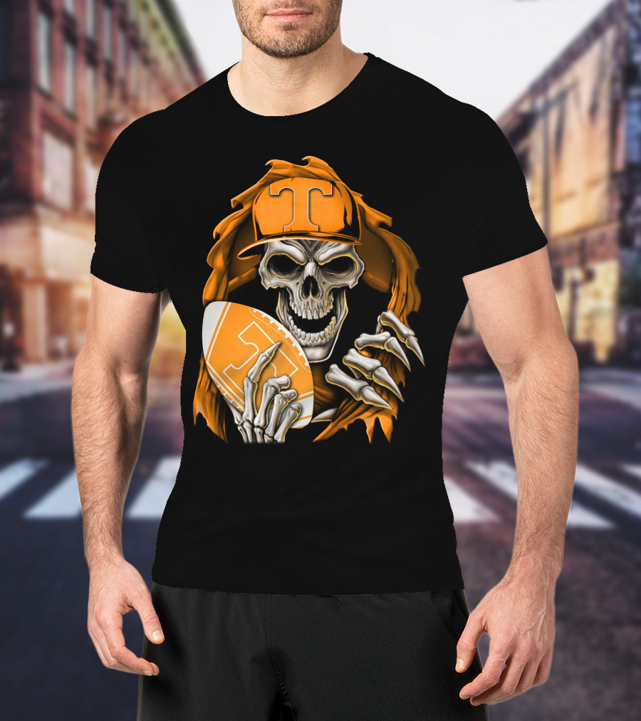 Skullbong Tennessee Volunteers Skeleton Football Orange Hat T-Shirt