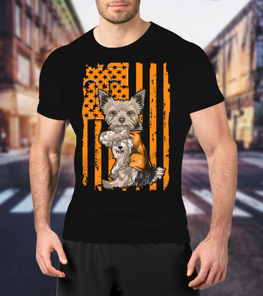 Yorkshire Terrier I Love Mom Tennessee Volunteers Orange Stars And Stripes Football Flag T-Shirt