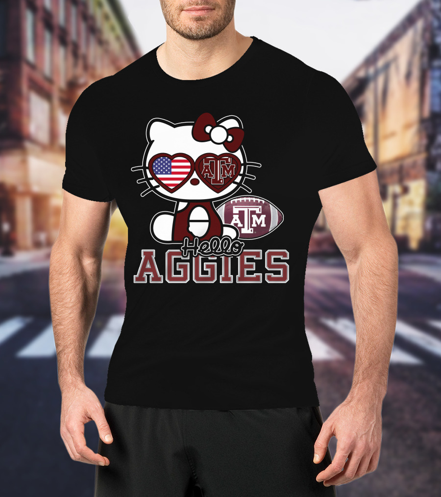 Hello Kitty Texas A&M Aggies Football American Flag T-Shirt