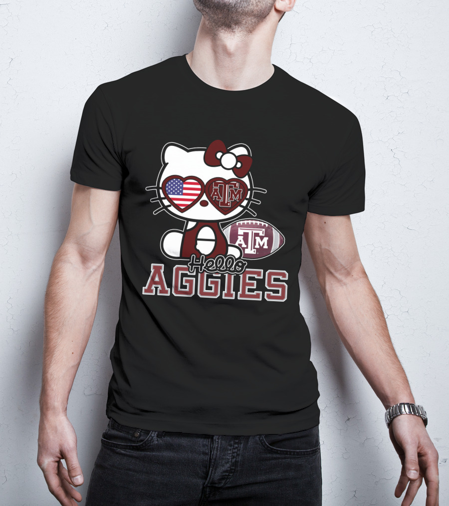 Hello Kitty Texas A&M Aggies Football American Flag T-Shirt