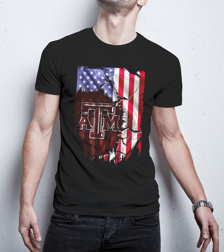 Texas A&M Aggies American Flag Torn Background T-Shirt