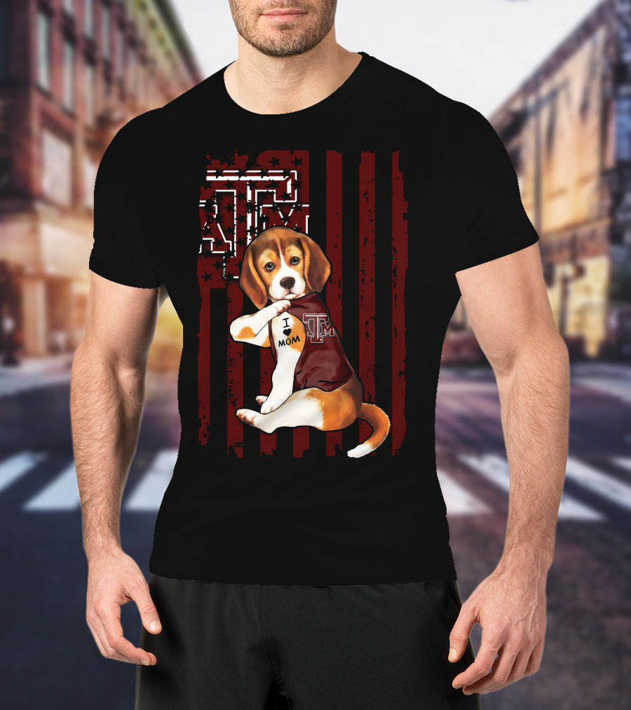 Texas A&M Aggies Beagle I Love Mom T-Shirt