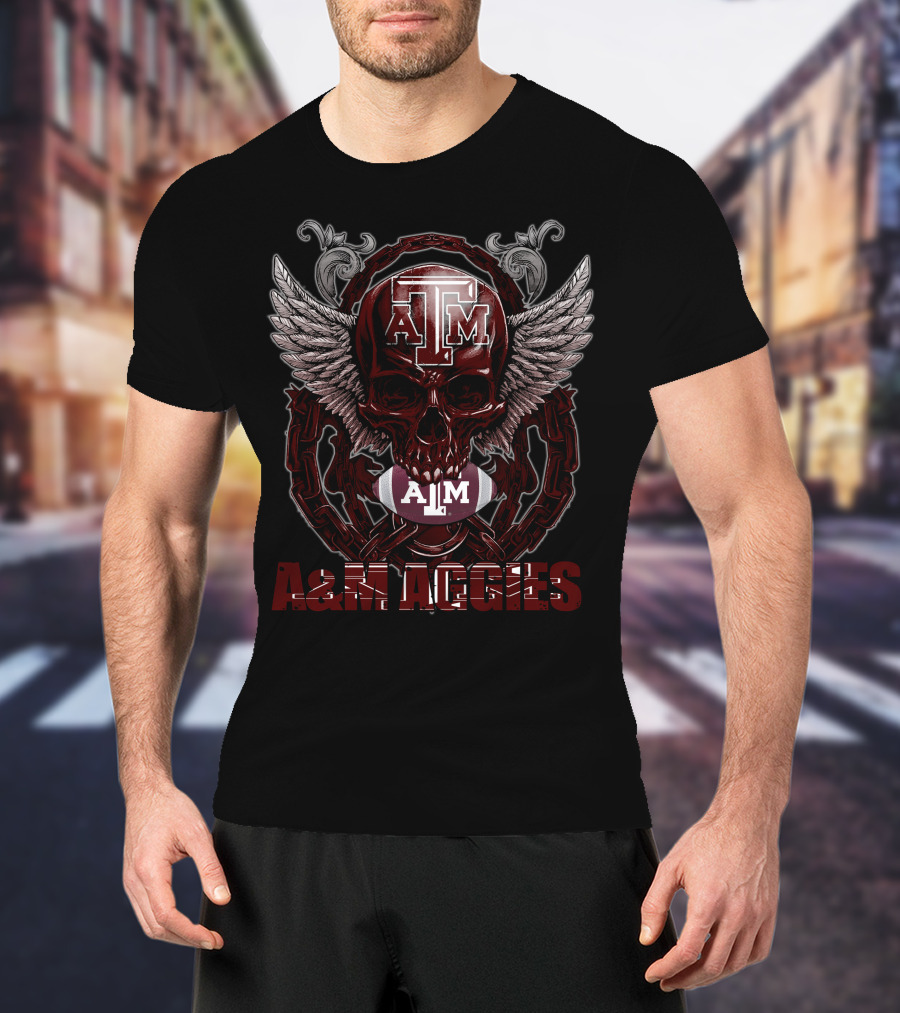 Skullfb A&M Aggies Football Skull Wings T-Shirt