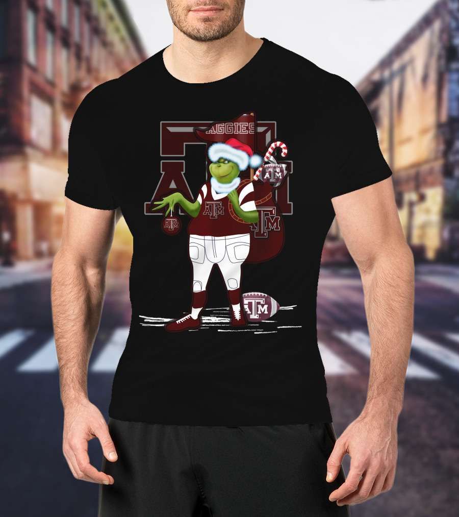 Texas A&M Aggies Grinch Christmas Football Holiday T-Shirt