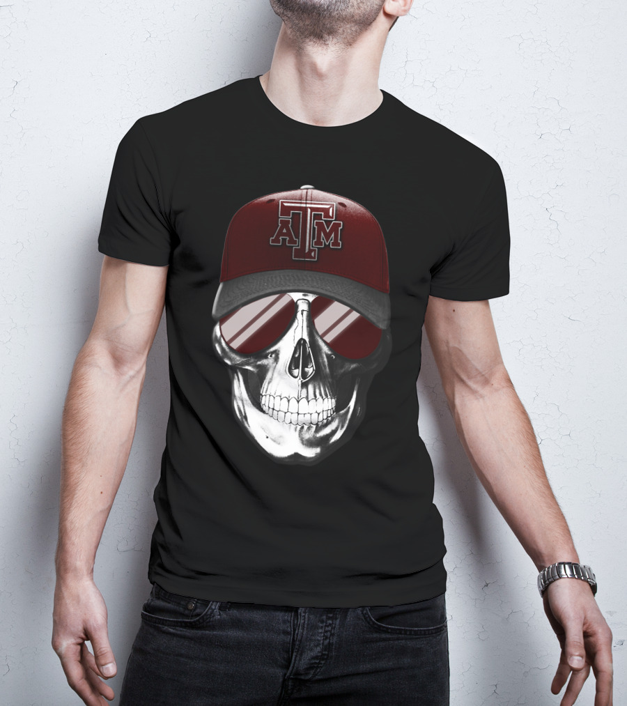 Texas A&M Aggies Skull With Hat And Sunglasses T-Shirt
