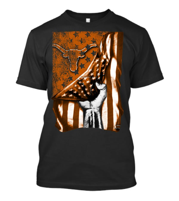 Texas Longhorns Stars And Stripes Flag Hand T-Shirt