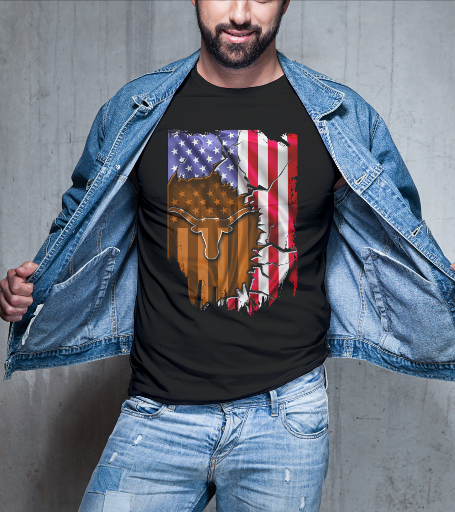Texas Longhorns American Flag Tear T-Shirt