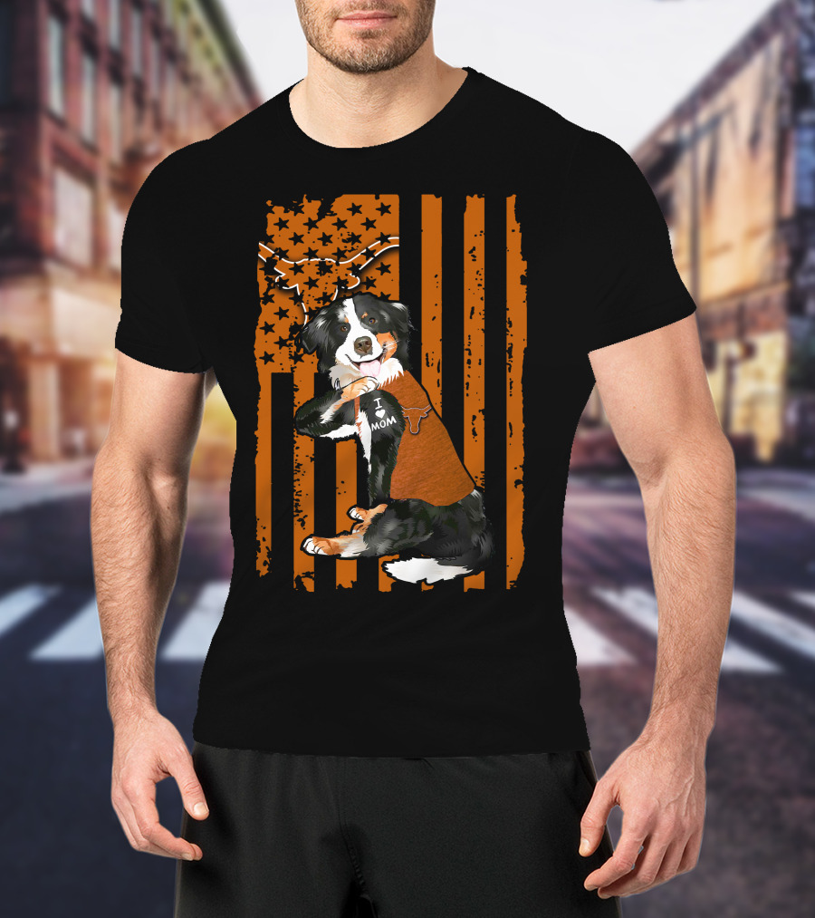 Border Collie I Love Mom Texas Longhorns T-Shirt