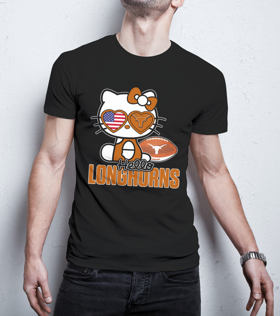 Hello Kitty Texas Longhorns Football American Flag T-Shirt