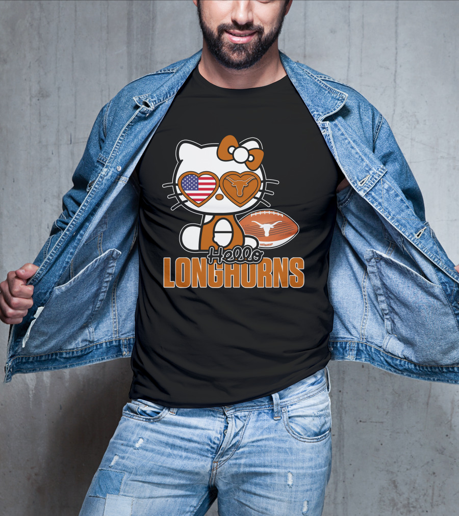 Hello Kitty Texas Longhorns Football American Flag T-Shirt