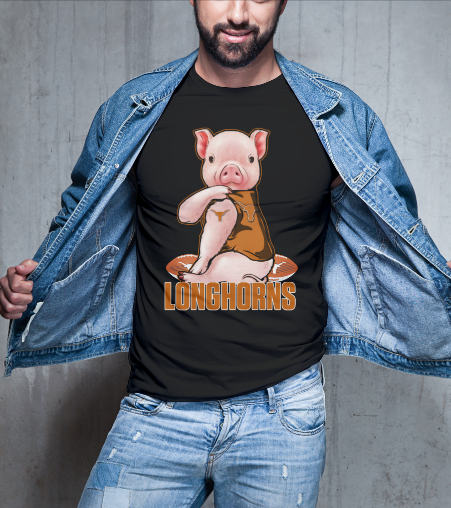 Pig In Texas Longhorns Jersey With Footballs T-Shirt
