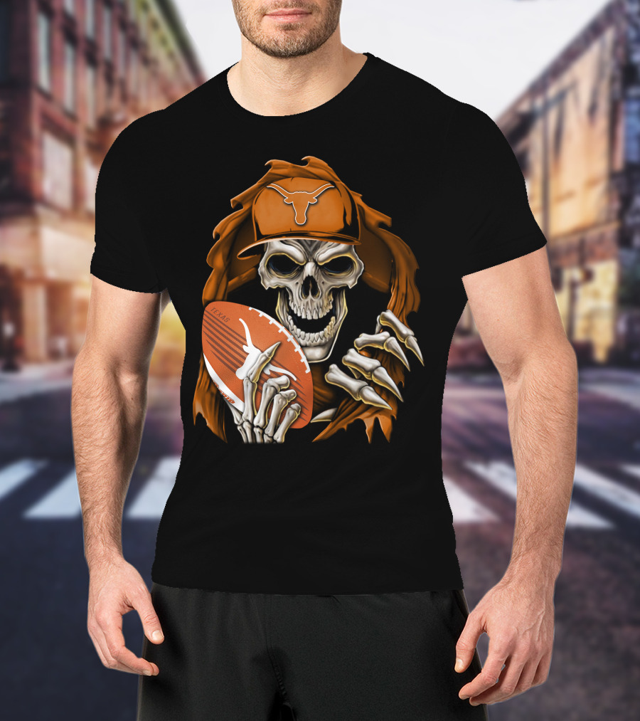 Texas Longhorns Skull With Football And Cap T-Shirt