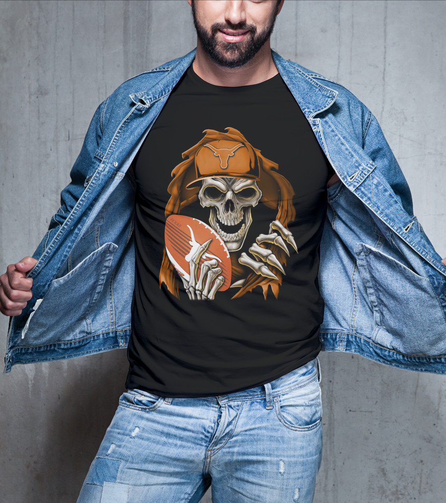 Texas Longhorns Skull With Football And Cap T-Shirt