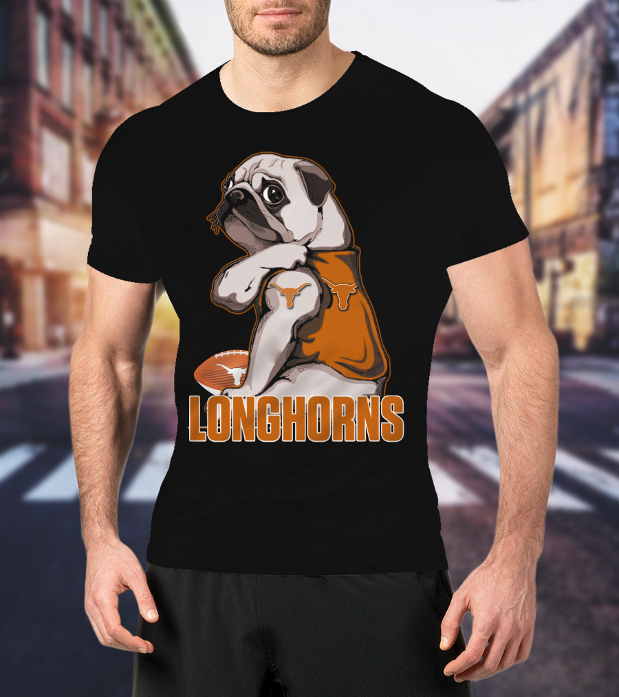 Pug Longhorns Football T-Shirt