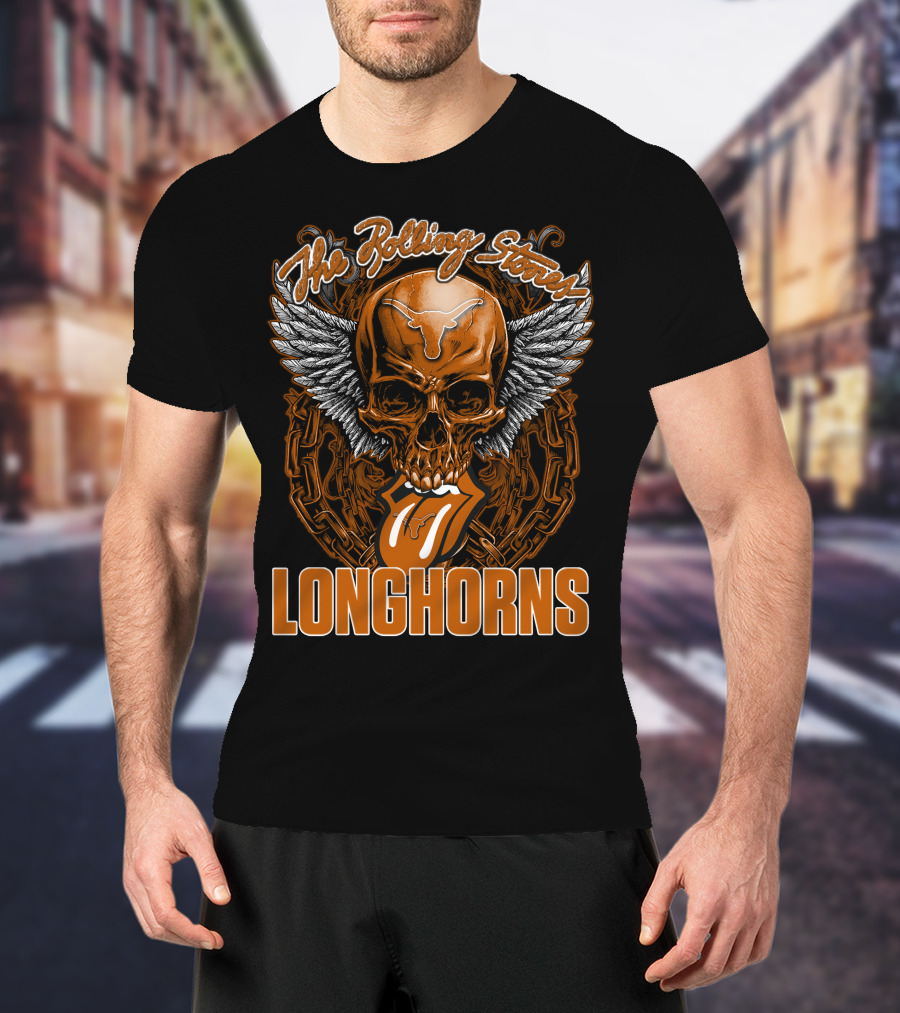 The Rolling Stones Texas Longhorns Skull Winged Tongue T-Shirt