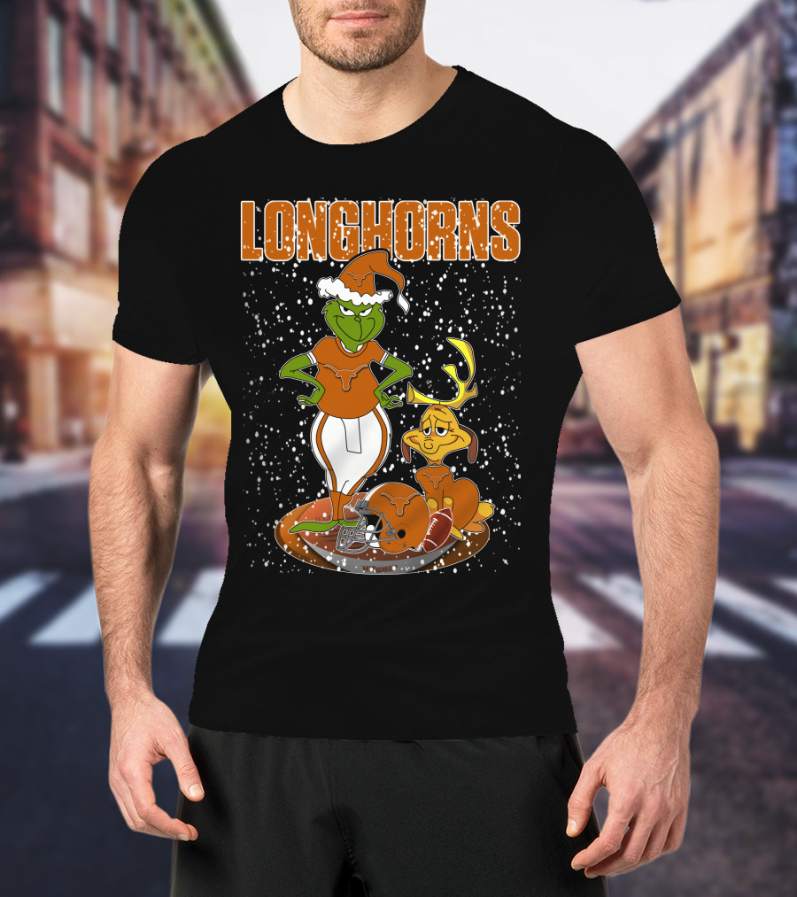 Grinchxmas Longhorns Christmas Football Snowy Scene T-Shirt