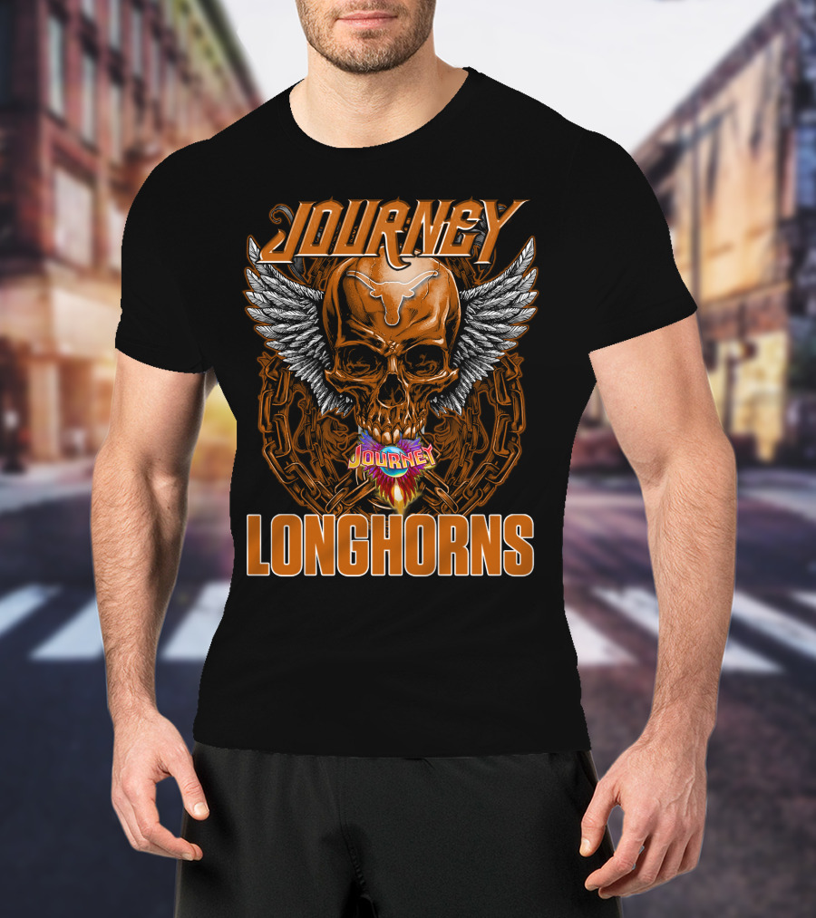 Journey Longhorns Skull Wings Flame Chain T-Shirt