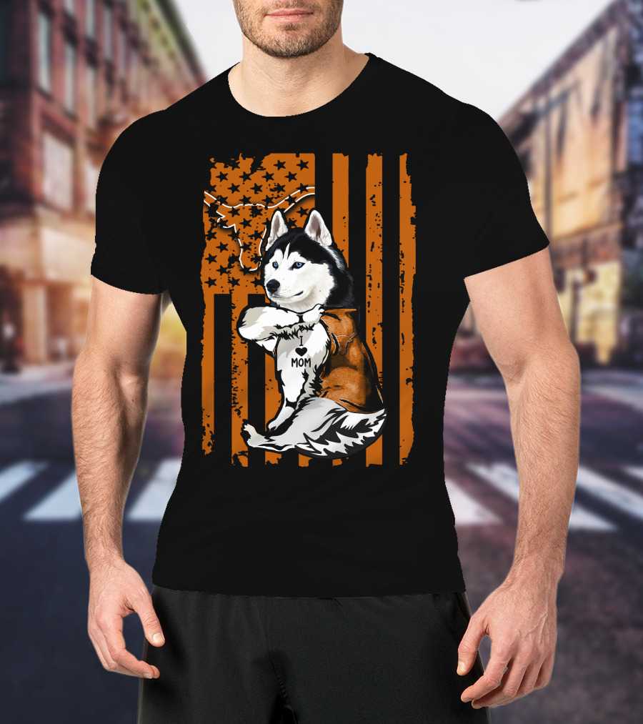 Siberian Husky Mom Texas Longhorns Flag Stars T-Shirt