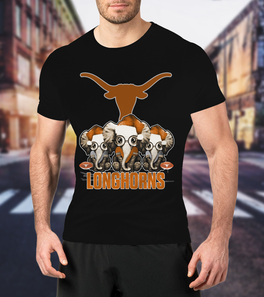 Elephants Xmas Santa Hats Longhorns Texas T-Shirt