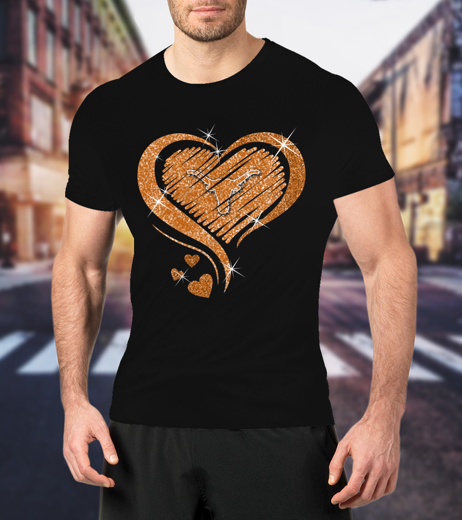Heart Glittered Texas Longhorns Diamond Shape T-Shirt